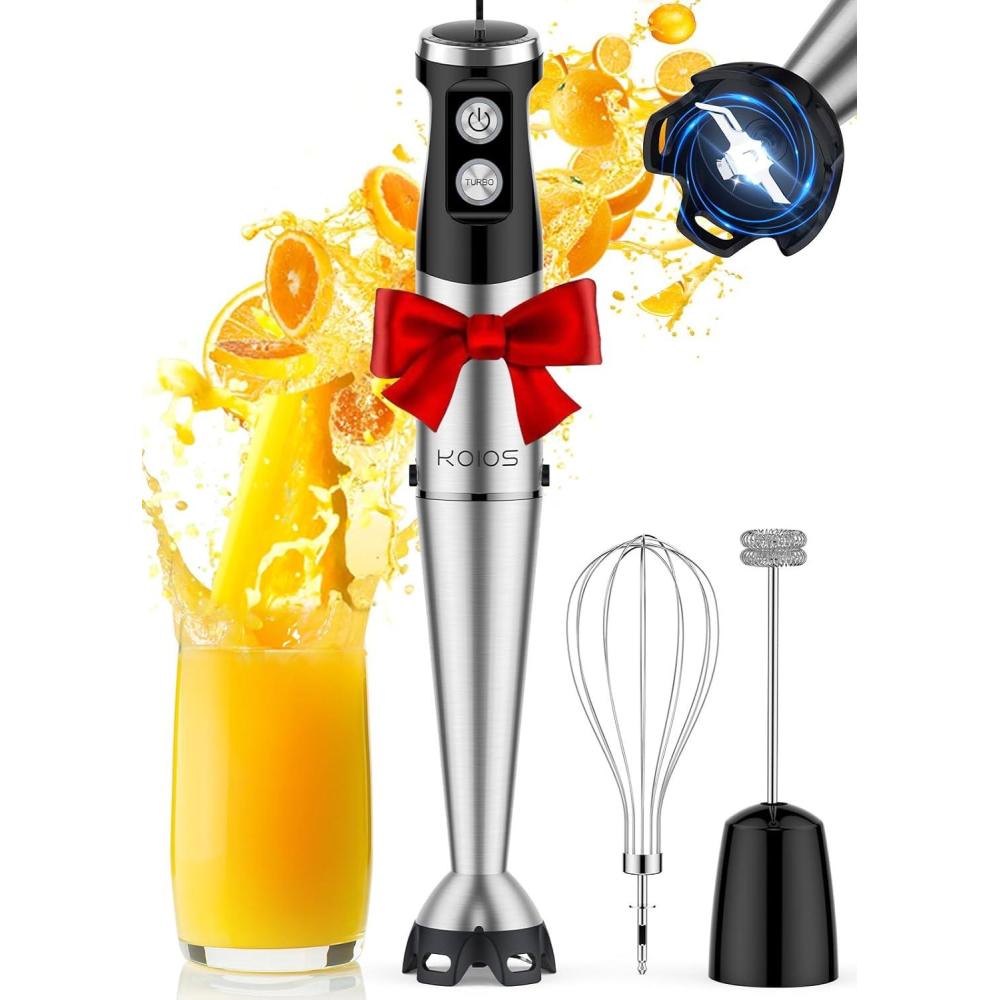 image:imageKOIOS Immersion Blender 1000W Antiscratch 3in1 Hand Blender Upgraded 12 Speed Stainless Steel Blade Stick Blenders with Turbo Mode Whisk and Milk Frother NonBPABlack