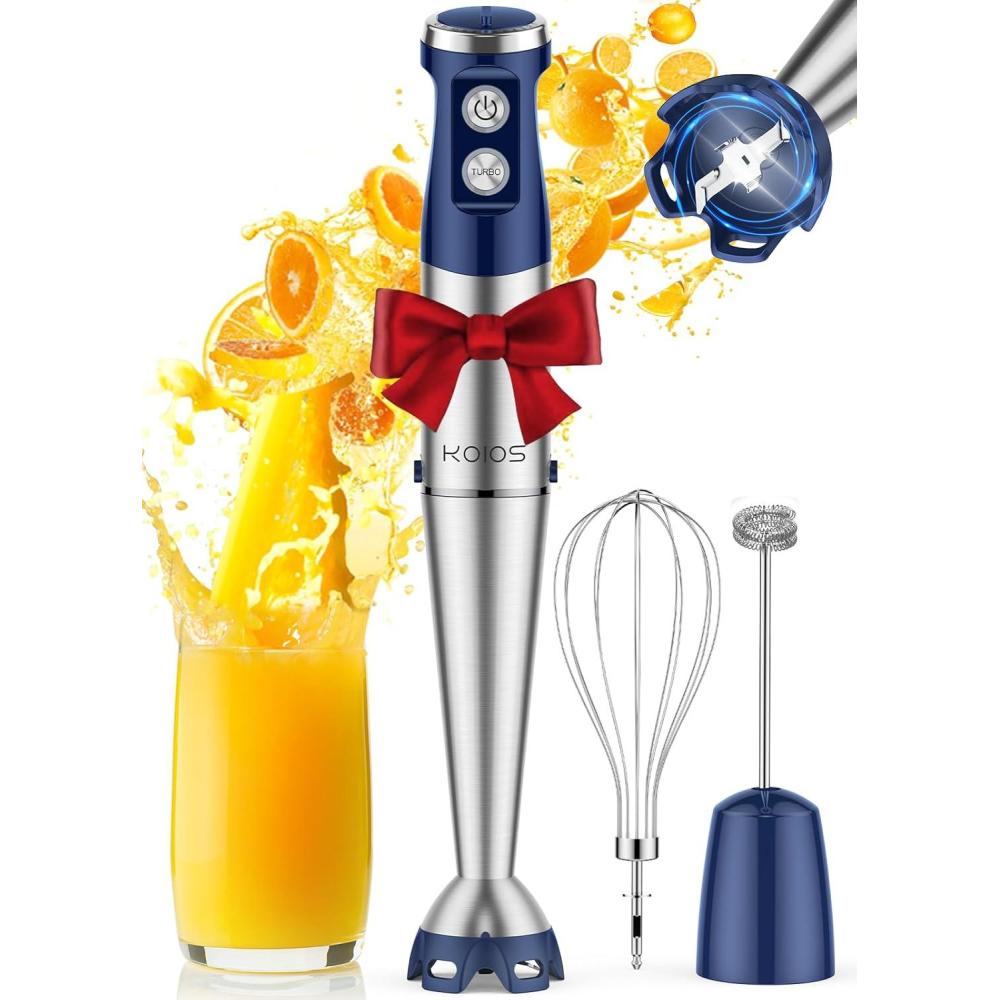 image:imageKOIOS Immersion Blender 1000W Antiscratch 3in1 Hand Blender Upgraded 12 Speed Stainless Steel Blade Stick Blenders with Turbo Mode Whisk and Milk Frother NonBPABlue