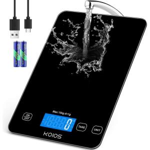 image:imageKOIOS Kitchen Scale 33lb15kg Digital Food Scales Weight in Grams and Ounces for Cooking Baking 1g01oz Precise Graduation Batteries and TypeC Charging Tare Function LCD Display WhiteBlack