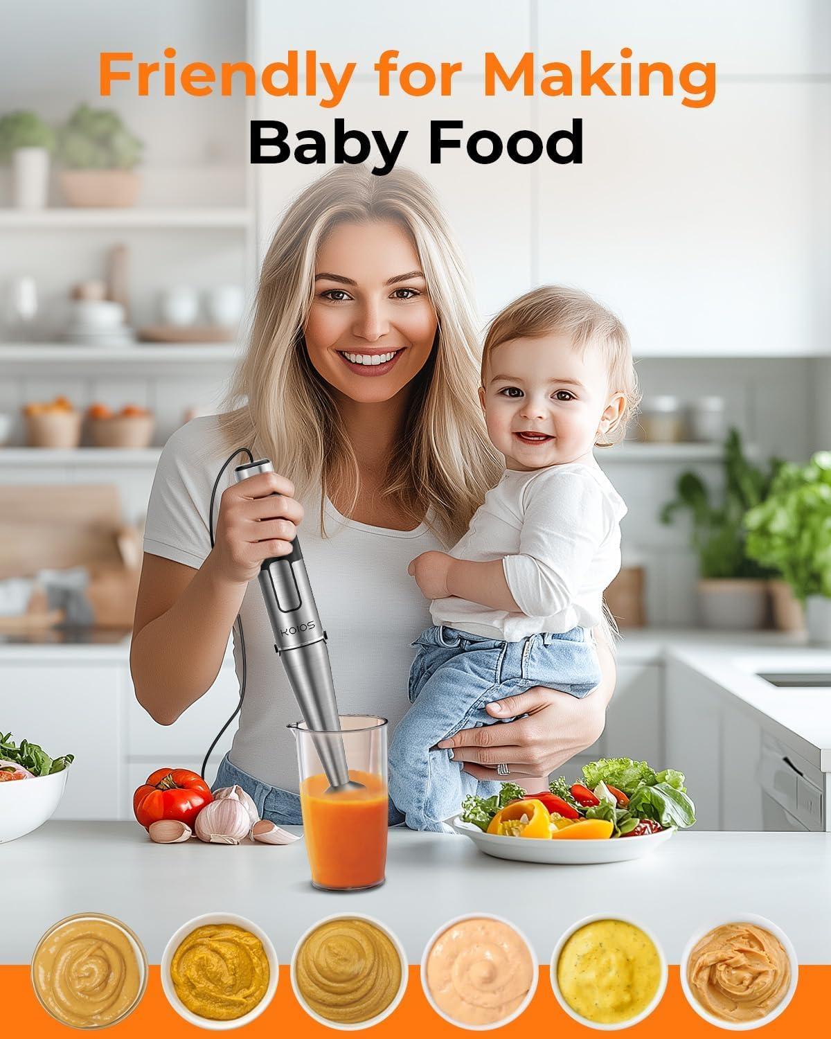 image:imageKOIOS Immersion Blender Handheld Trigger Variable Speed 5in1 Immersion Hand Blender 1100W AntiScratch Stainless Steel Shaft Chopper amp Milk Frother NonBPA for Soup Baby Food and Smoothies