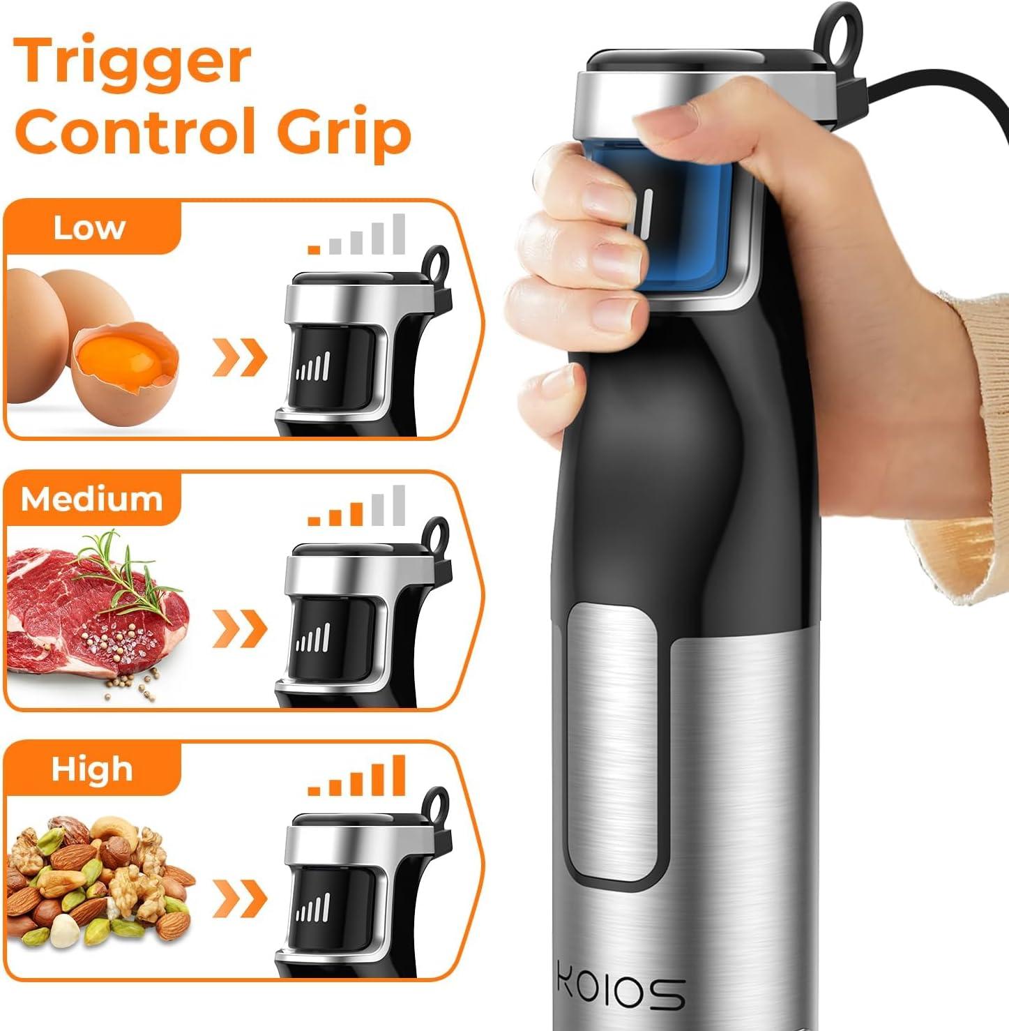 image:imageKOIOS Immersion Blender Handheld Trigger Variable Speed 5in1 Immersion Hand Blender 1100W AntiScratch Stainless Steel Shaft Chopper amp Milk Frother NonBPA for Soup Baby Food and Smoothies