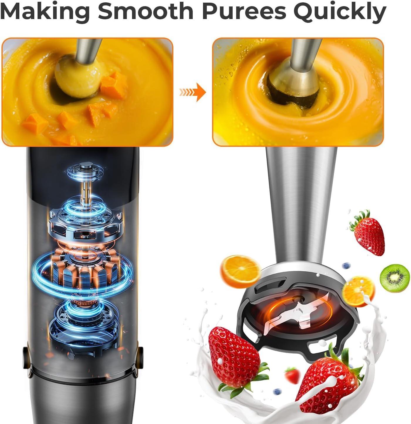 image:imageKOIOS Immersion Blender Handheld Trigger Variable Speed 5in1 Immersion Hand Blender 1100W AntiScratch Stainless Steel Shaft Chopper amp Milk Frother NonBPA for Soup Baby Food and Smoothies