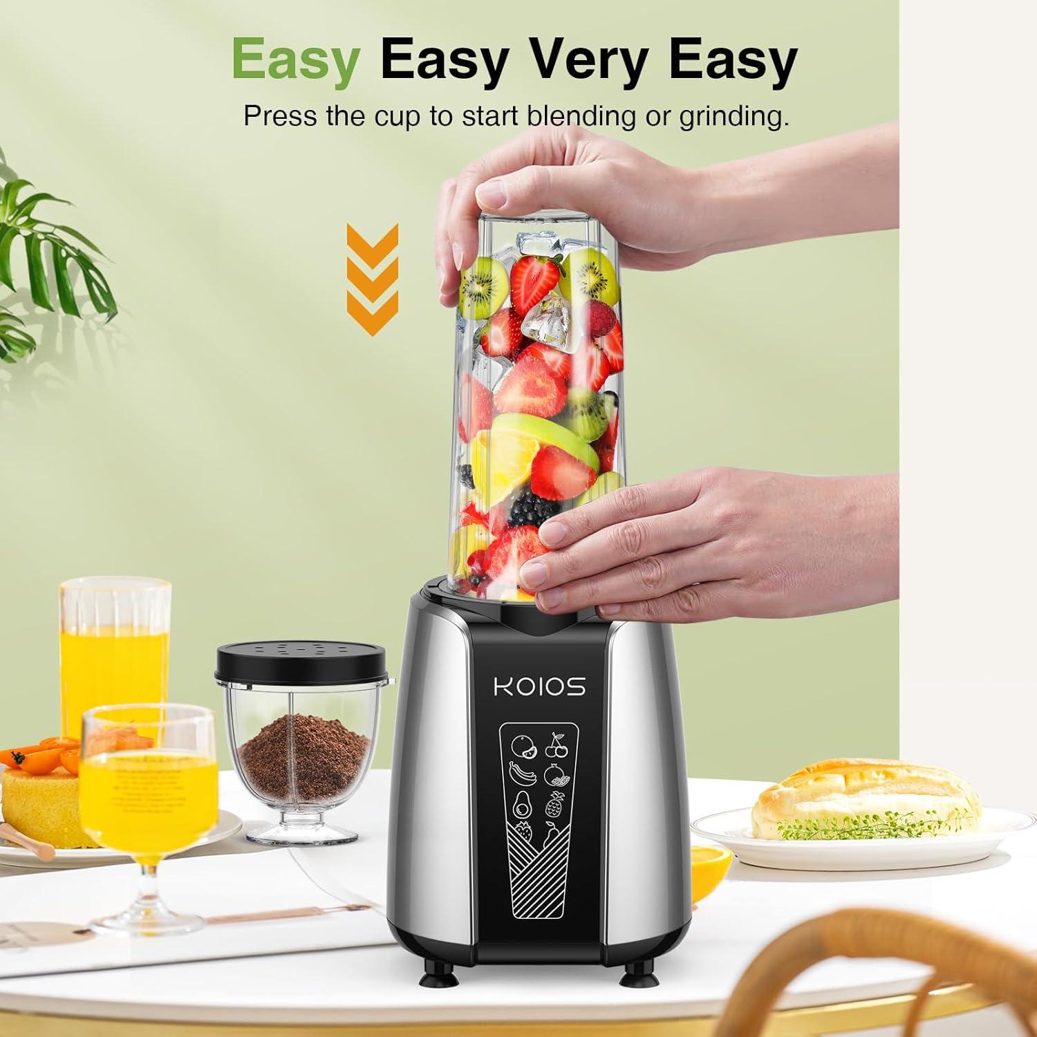 image:imageKOIOS Smoothie Blender Max 1000w Personal Blender for Shakes and Smoothies 12Pcs Coffee Grinder and Countertop Blenders Combo for Kitchen Portable Smoothie Blenders with 2x22 oz ToGo Cups NonBPA