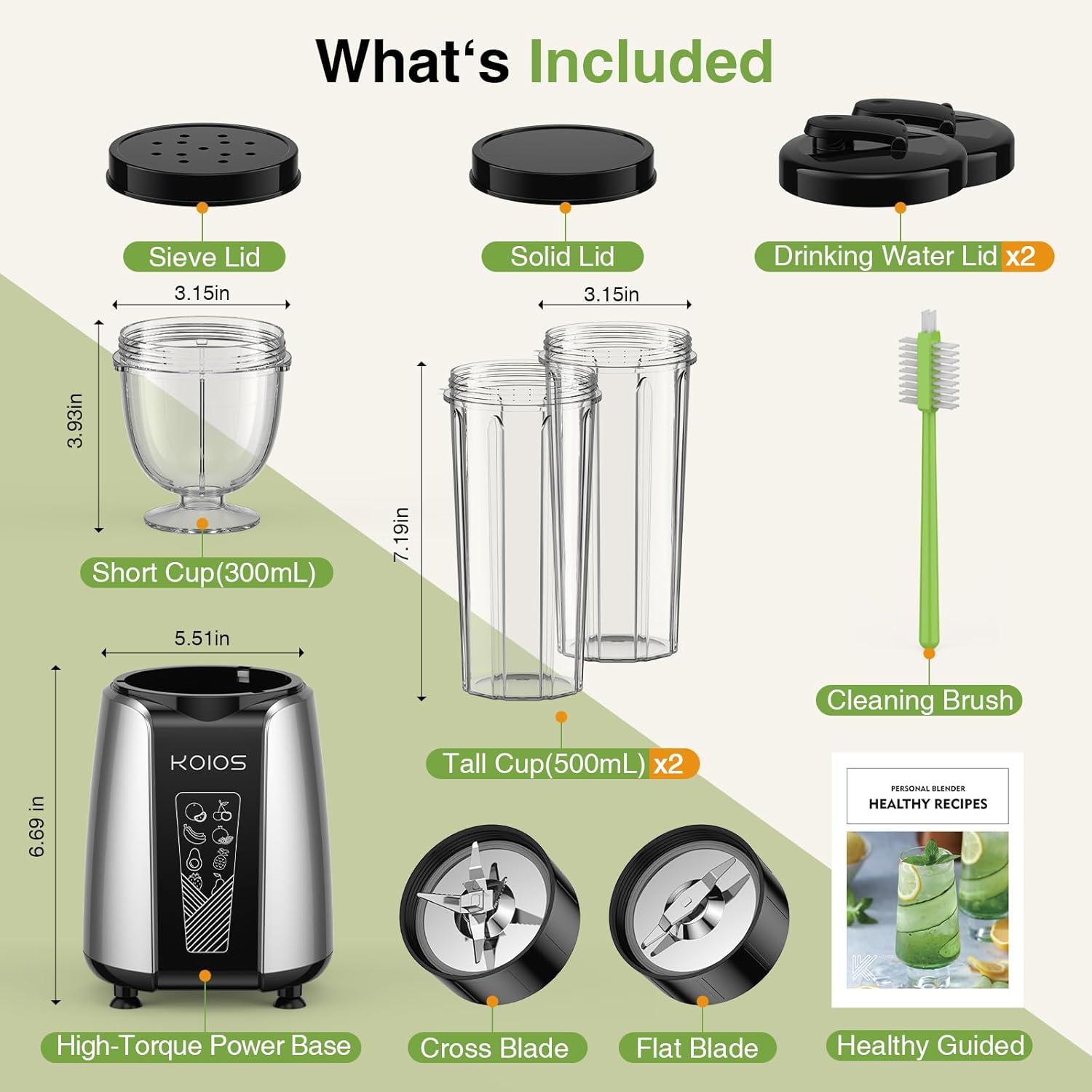 image:imageKOIOS Smoothie Blender Max 1000w Personal Blender for Shakes and Smoothies 12Pcs Coffee Grinder and Countertop Blenders Combo for Kitchen Portable Smoothie Blenders with 2x22 oz ToGo Cups NonBPA