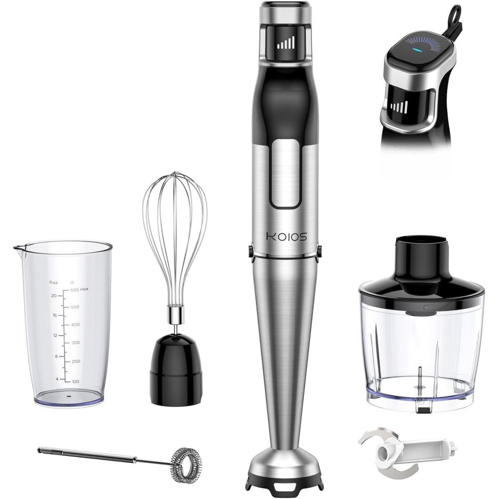 image:imageKOIOS Immersion Blender Handheld Trigger Variable Speed 5in1 Immersion Hand Blender 1100W AntiScratch Stainless Steel Shaft Chopper amp Milk Frother NonBPA for Soup Baby Food and Smoothies