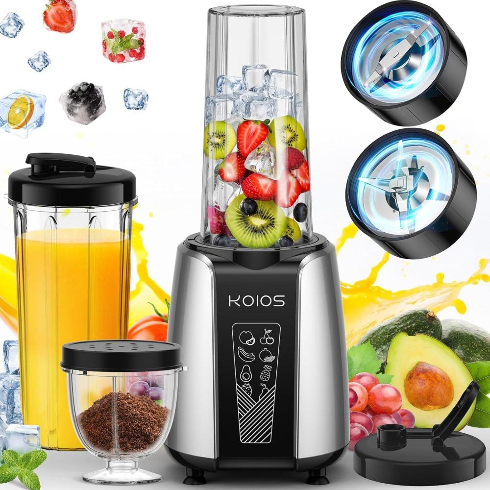 image:imageKOIOS Smoothie Blender Max 1000w Personal Blender for Shakes and Smoothies 12Pcs Coffee Grinder and Countertop Blenders Combo for Kitchen Portable Smoothie Blenders with 2x22 oz ToGo Cups NonBPA