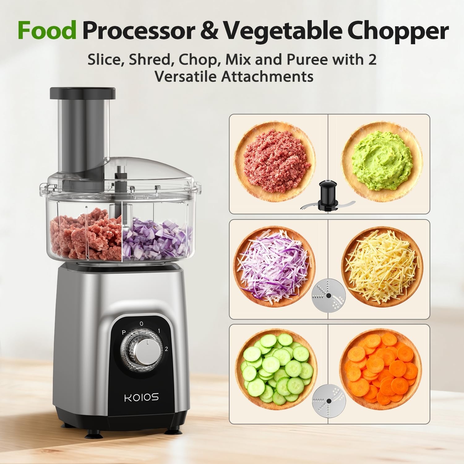image:imageKOIOS BlenderFood Processor Combo Max 1000W 4 in 1 34oz Pitcher 22oz Blending Cup Meat Grinder amp Vegetable Chopper Spice GrinderBPA Free AllinOne Kitchen System Dishwasher Safe