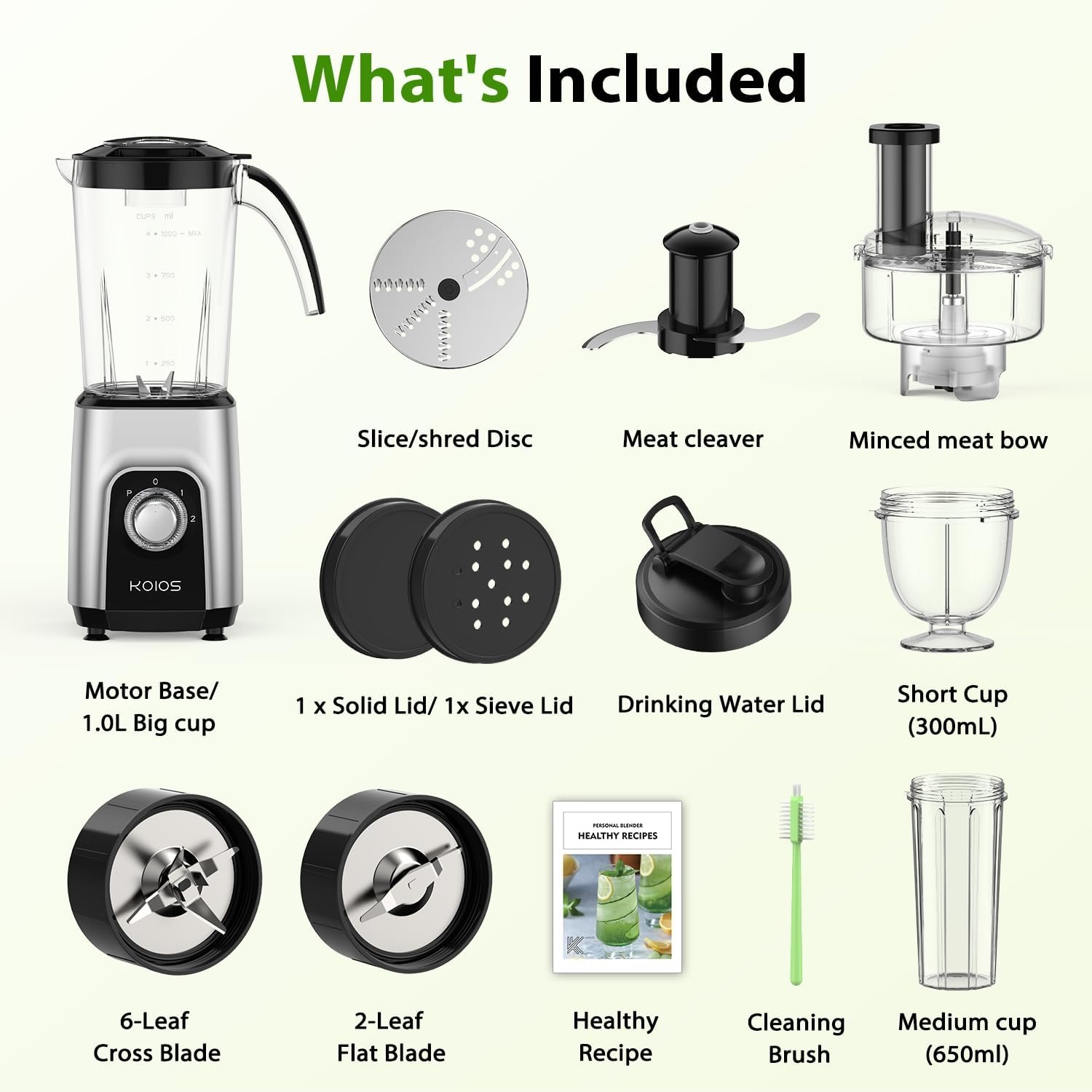 image:imageKOIOS BlenderFood Processor Combo Max 1000W 4 in 1 34oz Pitcher 22oz Blending Cup Meat Grinder amp Vegetable Chopper Spice GrinderBPA Free AllinOne Kitchen System Dishwasher Safe