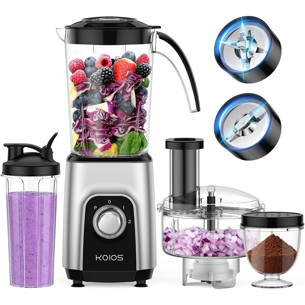 image:imageKOIOS BlenderFood Processor Combo Max 1000W 4 in 1 34oz Pitcher 22oz Blending Cup Meat Grinder amp Vegetable Chopper Spice GrinderBPA Free AllinOne Kitchen System Dishwasher Safe