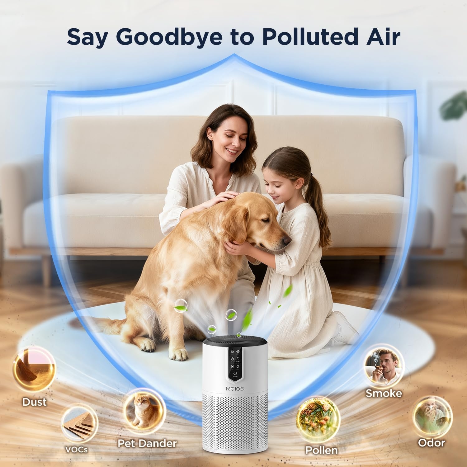 image:imageAir Purifiers for Bedroom KOIOS H13 HEPA Air Purifiers for Home Pets 15dB Quiet Air Cleaner for Office Pets Dander Odors Smoke With Eco Mode Fragrance Sponge Night Light C150White