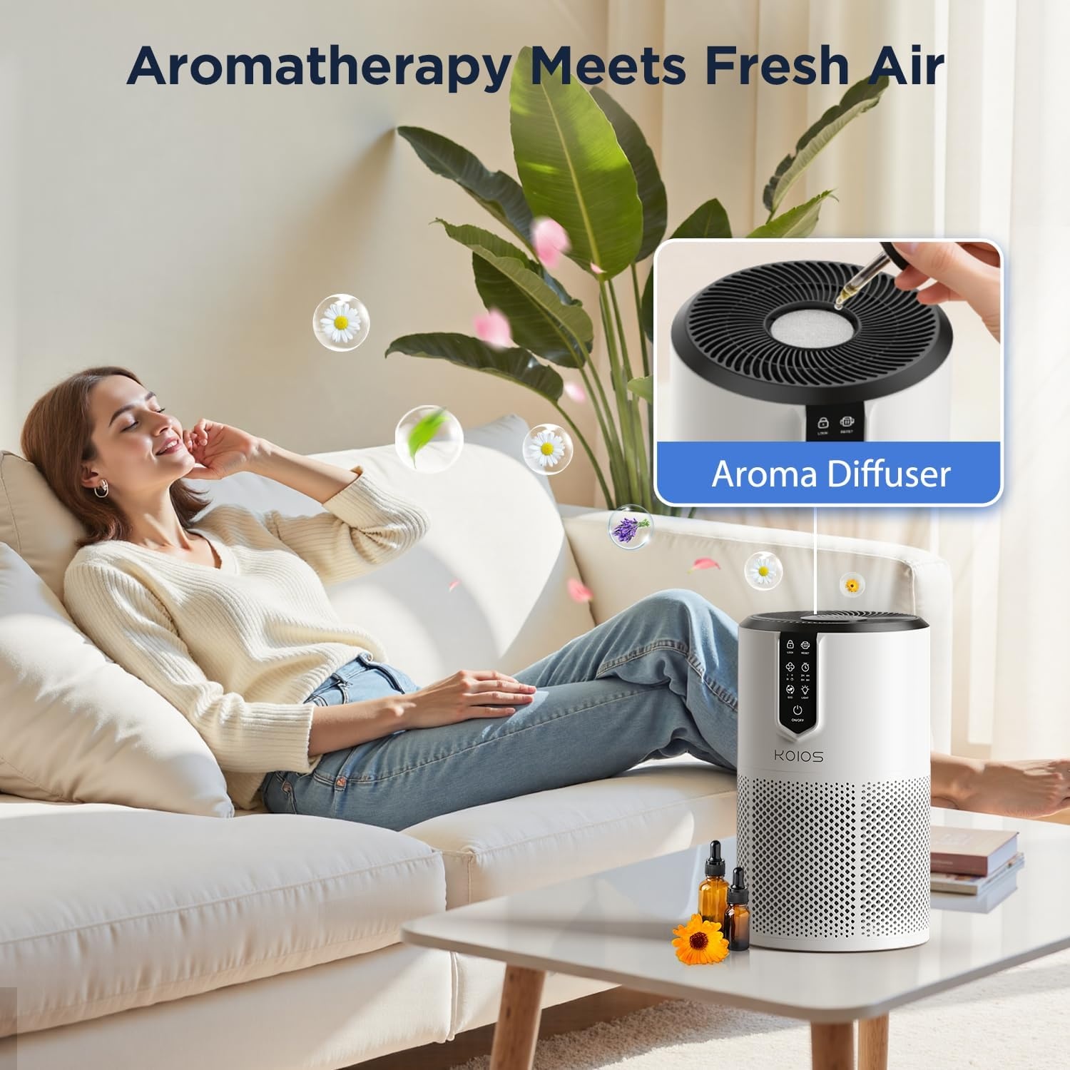 image:imageAir Purifiers for Bedroom KOIOS H13 HEPA Air Purifiers for Home Pets 15dB Quiet Air Cleaner for Office Pets Dander Odors Smoke With Eco Mode Fragrance Sponge Night Light C150White