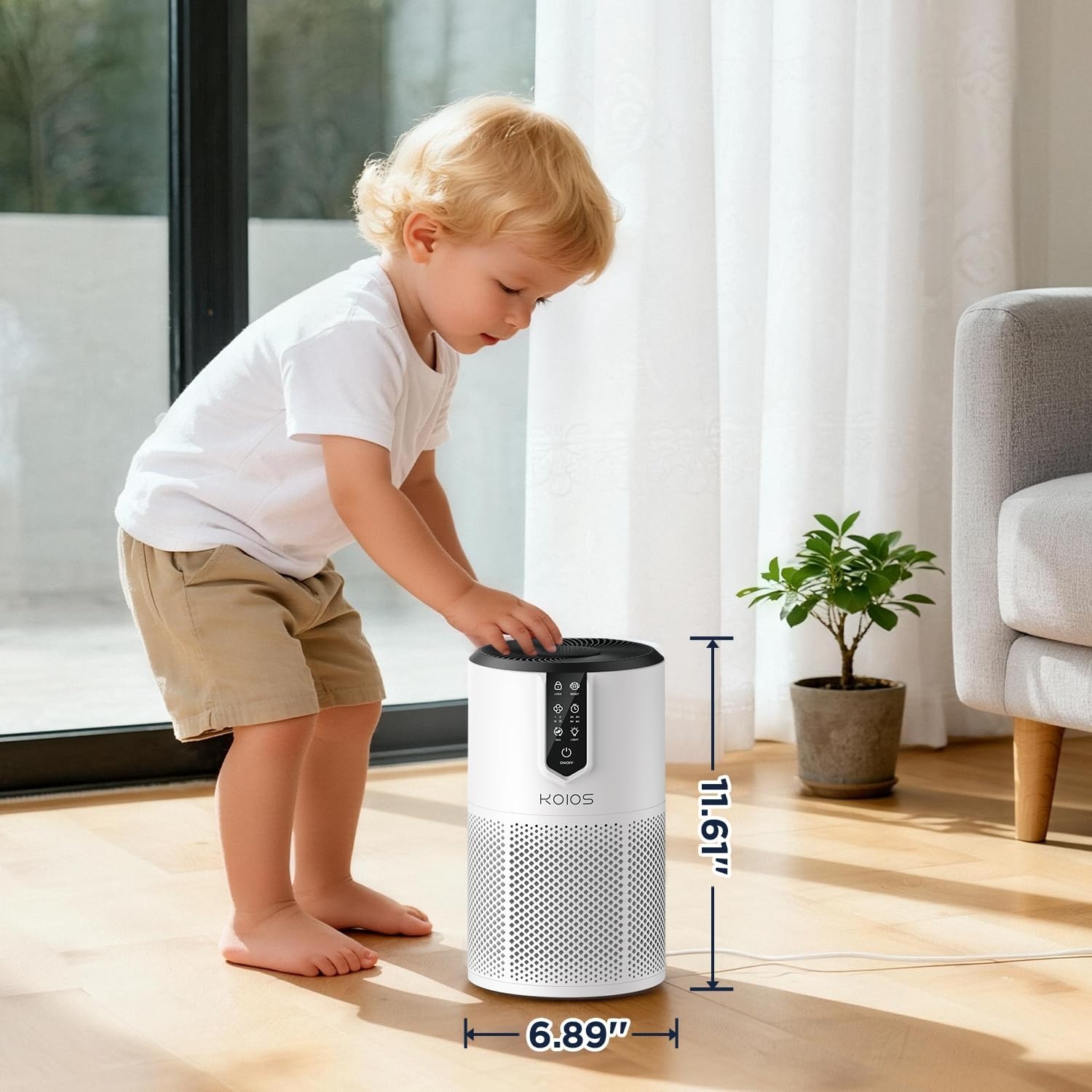 image:imageAir Purifiers for Bedroom KOIOS H13 HEPA Air Purifiers for Home Pets 15dB Quiet Air Cleaner for Office Pets Dander Odors Smoke With Eco Mode Fragrance Sponge Night Light C150White