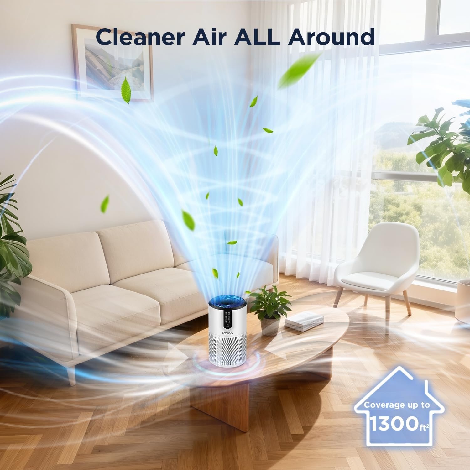image:imageAir Purifiers for Bedroom KOIOS H13 HEPA Air Purifiers for Home Pets 15dB Quiet Air Cleaner for Office Pets Dander Odors Smoke With Eco Mode Fragrance Sponge Night Light C150White