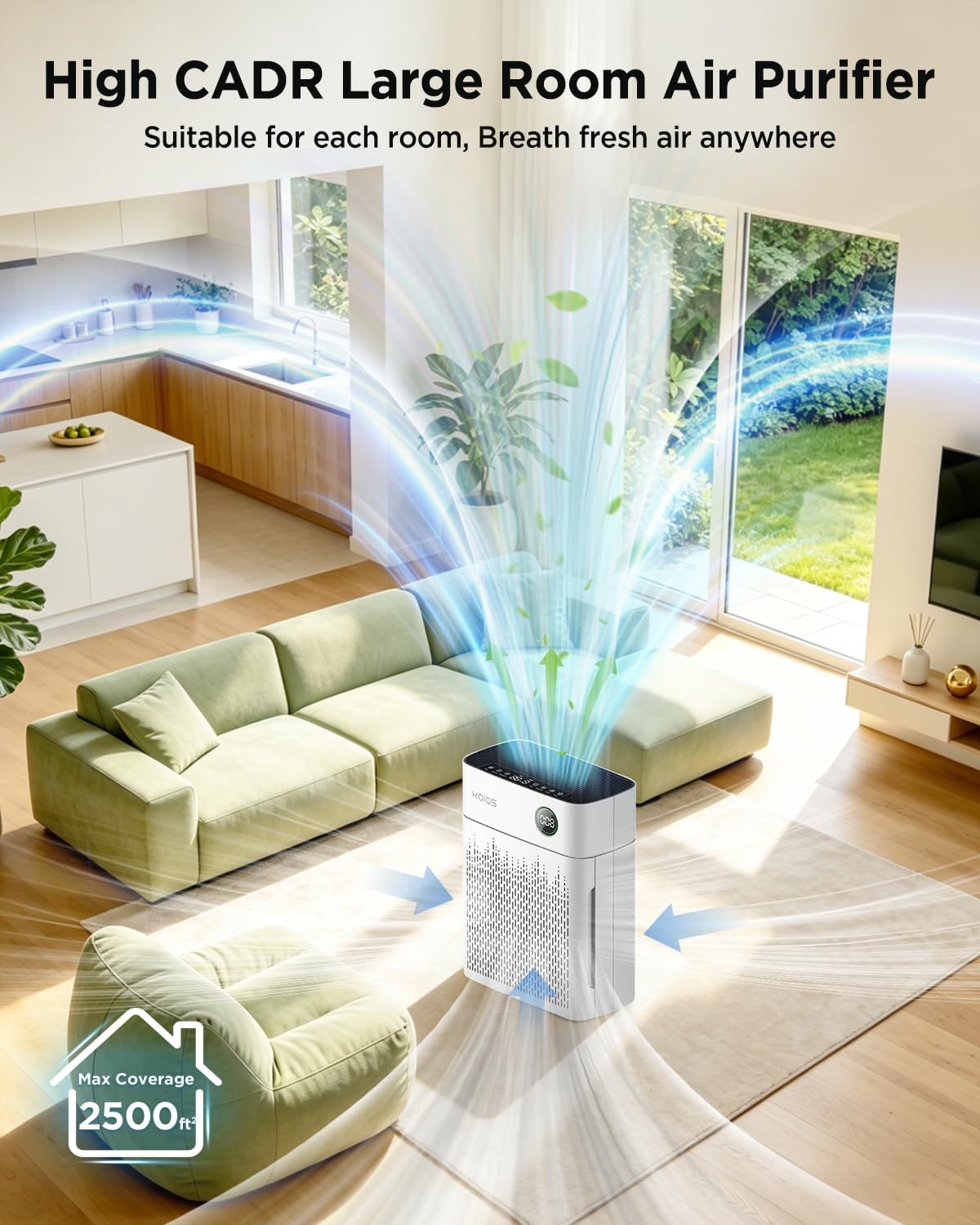 image:imageKOIOS Air Purifiers for Home Bedroom Large Room Up to 2500 sq ft H13 HEPA Air Purifier with Washable Filter PM25 AQI 20dB Sleep Mode for Pet Dander Dust Pollen Smoke Odors AP2503 White