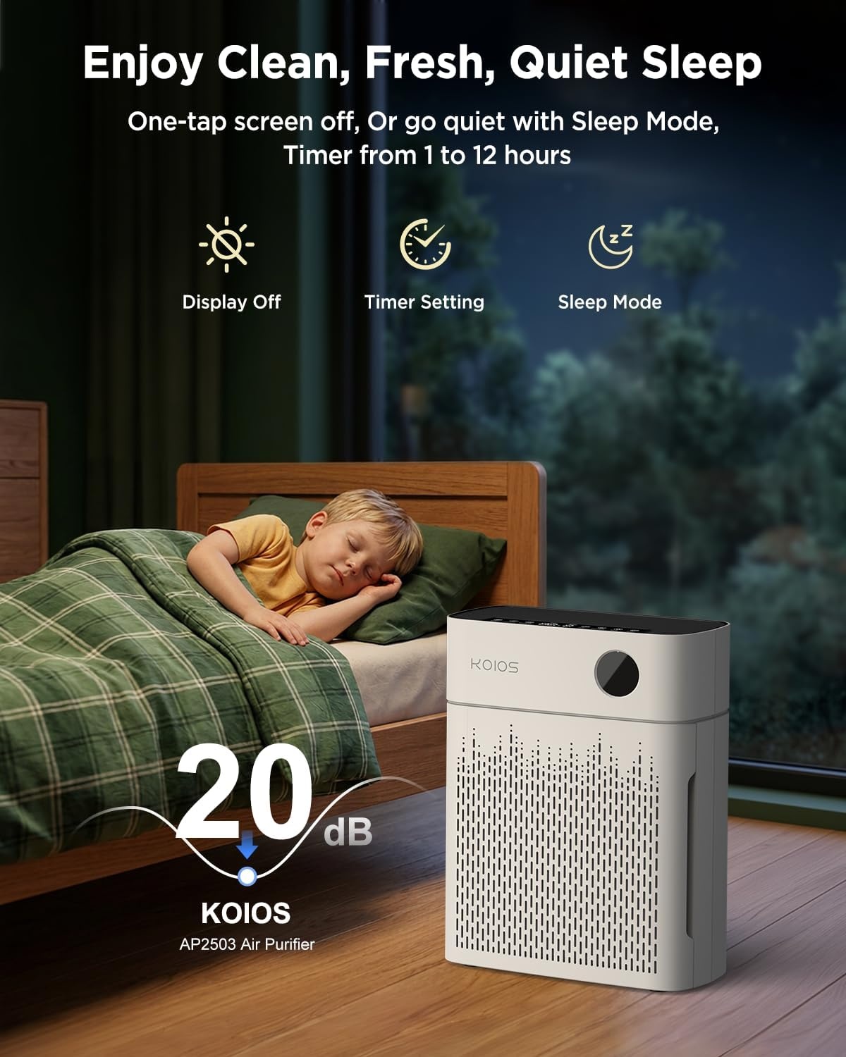 image:imageKOIOS Air Purifiers for Home Bedroom Large Room Up to 2500 sq ft H13 HEPA Air Purifier with Washable Filter PM25 AQI 20dB Sleep Mode for Pet Dander Dust Pollen Smoke Odors AP2503 White