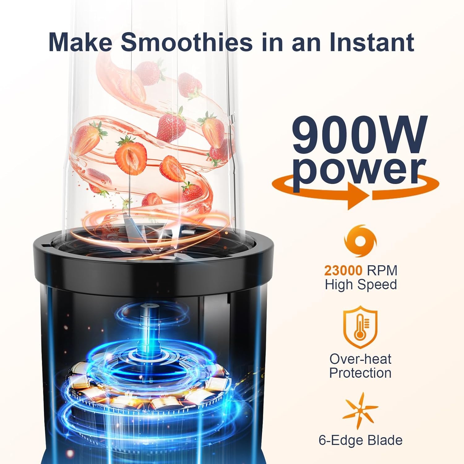 image:imageKOIOS Smoothie Blender 900W Personal Blender for Shakes and Smoothies for Kitchen with 2 Portable Cups 22oz Single Serve Smoothies Maker Mixer for Juices Nutritious Recipe Sky BlueSilver